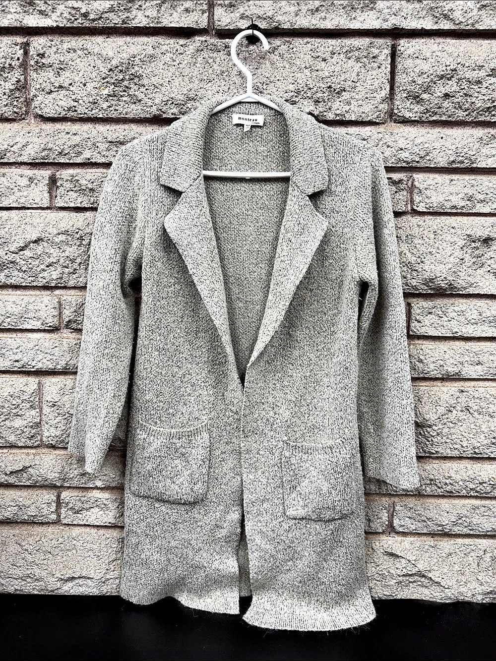 Monteau Los Angeles Women’s Gray Marled Knit Long Cardigan Coat Size Medium